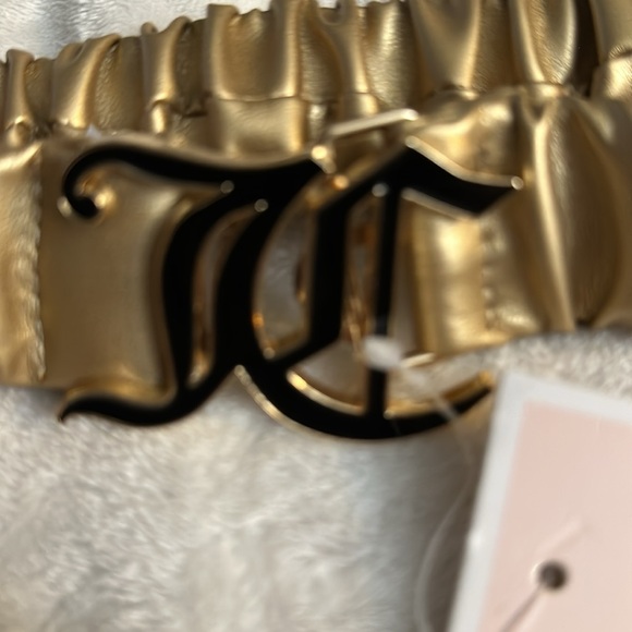 Juicy Couture Ruched Gold Stretchy Belt JC Black Enamel Closure Size S/M NWT - Picture 2 of 6